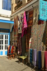 Fototapeta na wymiar Essaouira,Morocco,Africa- carpet stall in the souk of the Medina.
