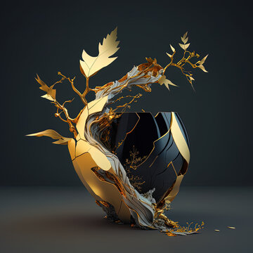 Fractal Glitch Kintsugi, AI Generated
