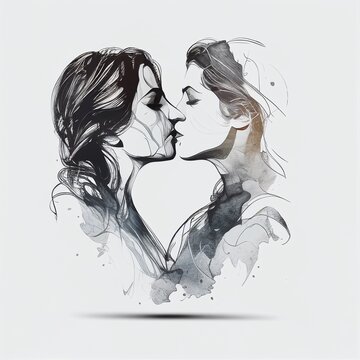 Two women kissing 