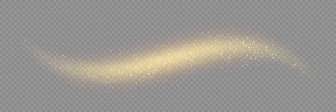 Vector golden sparkling falling star. Stardust trail. Cosmic glittering wave. Light dust. Stock royalty free vector illustration. PNG