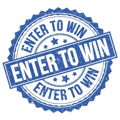 ENTER TO WIN text on blue round stamp sign
