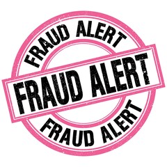 FRAUD ALERT text on pink-black round stamp sign