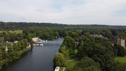 Cookham Berkshire England Village on River Thames Drone, Aerial, view from air, birds eye view, .