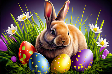 Easter bunny with eggs illustration