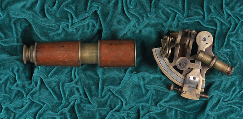 vintage spyglass and nautical accessories