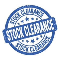 STOCK CLEARANCE text written on blue round stamp sign.