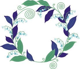 Spring wreath flat icon Lilies of valley and leaves frame