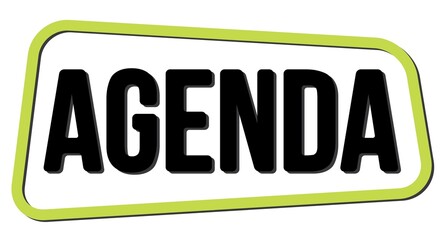 AGENDA text on green-black trapeze stamp sign.