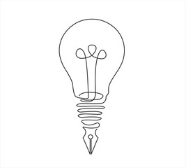 One continuous line of pen with Light Bulb, creative idea for business and education vector Logo Template Illustration Design.