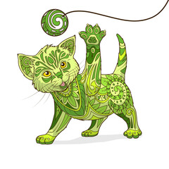 Kitten with abstract ornament PNG illustration with transparent background