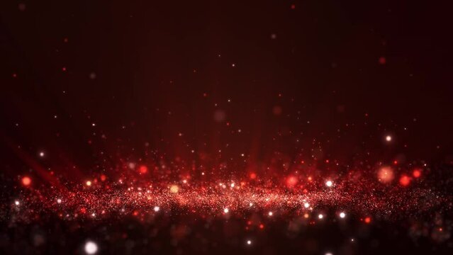 Seamless loop, Glitter red particles stage and light shine abstract background. Flickering particles with bokeh effect.  60 FPS 4096x2304 Px.