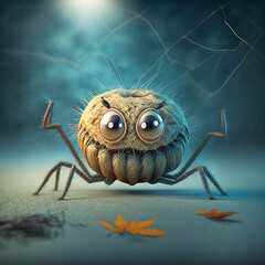 Halloween. Fairy tale. Mixed spider and pumpkins. Art created with Generative AI technology