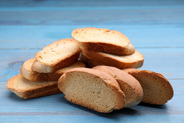 Hard chuck crackers on light blue wooden table
