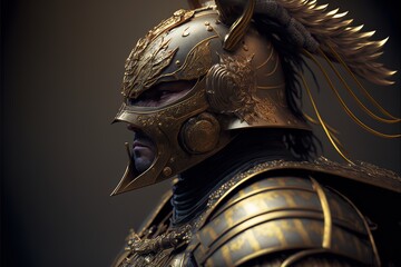 Samurai warrior in golden armor. AI
