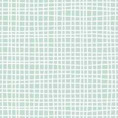 White uneven checkered mesh on mint green background. Stylised canvas texture. Seamless pattern for textile, wrapping paper, scrapbook, stationery and packaging design