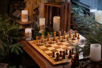 A chess game on the board declared for Christmas. - 558167036