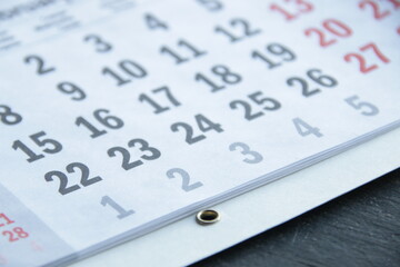 Calendar sheet. Calendar page with date.