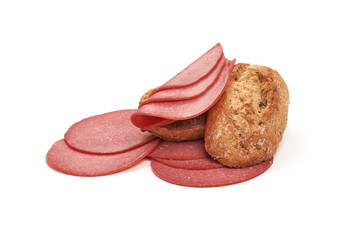 Fototapeta na wymiar Smoked salami sausage. isolated on white background.