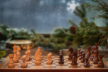 Christmas mood. A chess game for the family.
