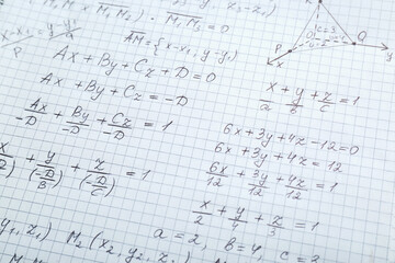 Sheet of paper with many different mathematical formulas