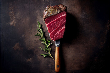 a steak lies on a knife. Generative Ai