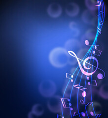 Fototapeta premium Staff with music notes and other musical symbols on color background