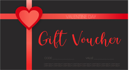 Black red gift coupon, discount voucher. Makeup, Valentine's day. Bow, ribbon. A tag on a shoelace.