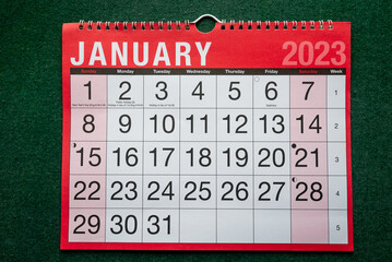 Calendar 2023, January, monthly planner for wall and desk.