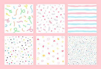 Set of cute romantic vector seamless patterns