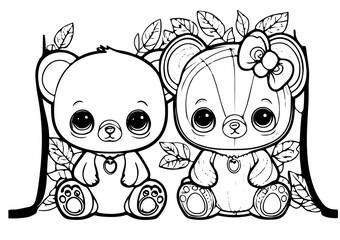 Coloring page for children with cute Animals