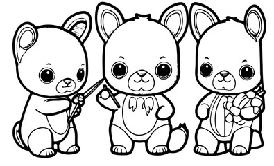 Coloring page for children with cute Animals