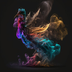 Multi color smoke, one smoke is the shape of a small ( outstretched ribbed wings and head of an ancient dragon ), billowy, hdr, 8 k, 4 k