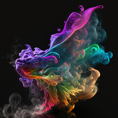 Multi color smoke, one smoke is the shape of a small ( outstretched ribbed wings and head of an ancient dragon ), billowy, hdr, 8 k, 4 k
