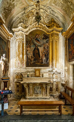Fototapeta na wymiar Apse chapel and cloisters of Our Lady Assumption church, Notre Dame de l’Assomption in historic old town of Eze on Azure Cost of Mediterranean Sea in France