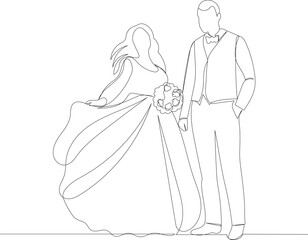 bride and groom sketch continuous line drawing