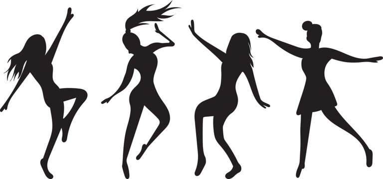 women, girls rejoice, jump, dance silhouette design vector isolated
