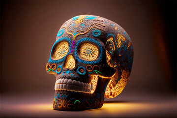 Sugar Skull, Calavera, to celebrate Mexicans Day of the Dead, dia de los muertos , generative ai