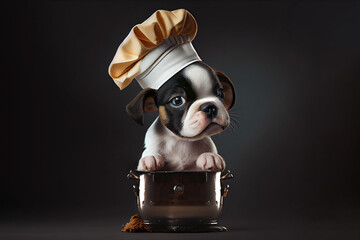 puppy in a chefs hat is cooking. Generative Ai