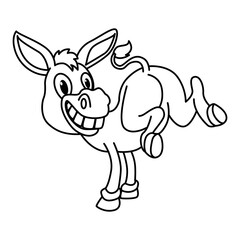 Cute donkey cartoon characters vector illustration. For kids coloring book.