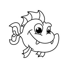 Cute piranha fish characters vector illustration. For kids coloring book.