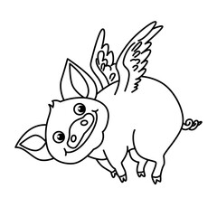 Cute pig cartoon characters vector illustration. For kids coloring book.