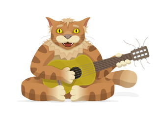 A red cat plays guitar. Vector illustration depicting an animal. 