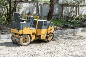 Asphalt machine that is on the road and is ready to work.