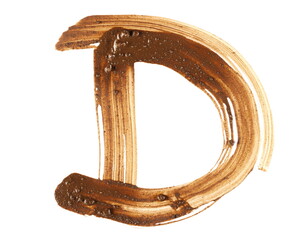 Wet mud alphabet, brush stroke letter D isolated on white, clipping path