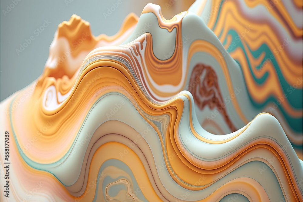 Poster an abstract image of a mountain range in yellow, orange, and blue colors with a white background and
