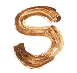 Wet mud alphabet, brush stroke letter S isolated on white, clipping path