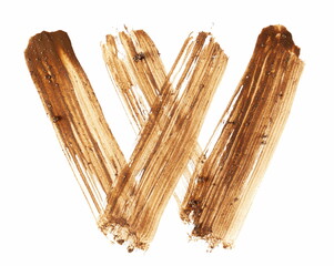 Wet mud alphabet, brush stroke letter W isolated on white, clipping path