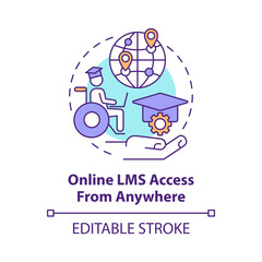 Fototapeta premium Online LMS access from anywhere concept icon. Learning management system feature abstract idea thin line illustration. Isolated outline drawing. Editable stroke. Arial, Myriad Pro-Bold fonts used