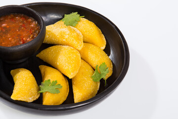 Colombian empanada - on the white background.traditional colombian food