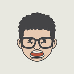 angry human face icon, flat cartoon style illustration